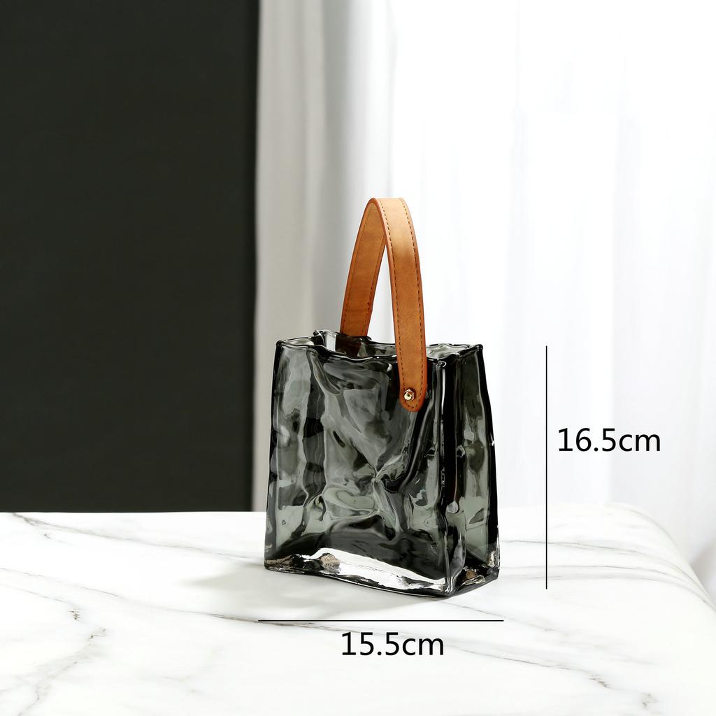 Glass Vase Transparent Tote Bag Shape Wrinkled Irregular Texture Flower Vase Hydroponics Accessories Terrarium Home Decoration