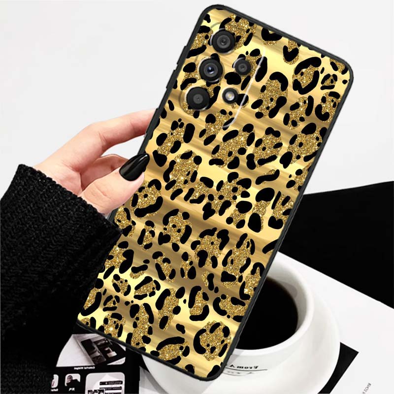 Luxurious leopard print pattern Phone Case For Samsung A73 A72 A71 A55 A54 A53 A52 A51 A13 A22 A16 A15 A12 A14 A26 A07 5G Black