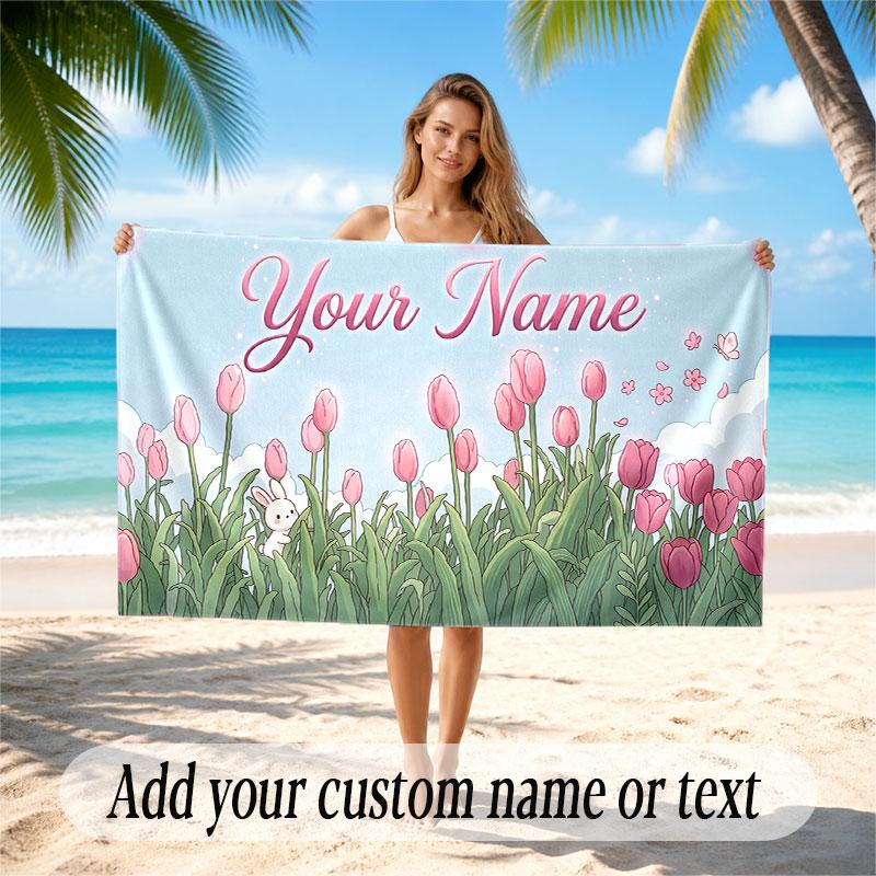 Nature Library Travel Theme Soft Beach Towel Personalized Custom Name Text Towel Portable for Beach Pool Travel