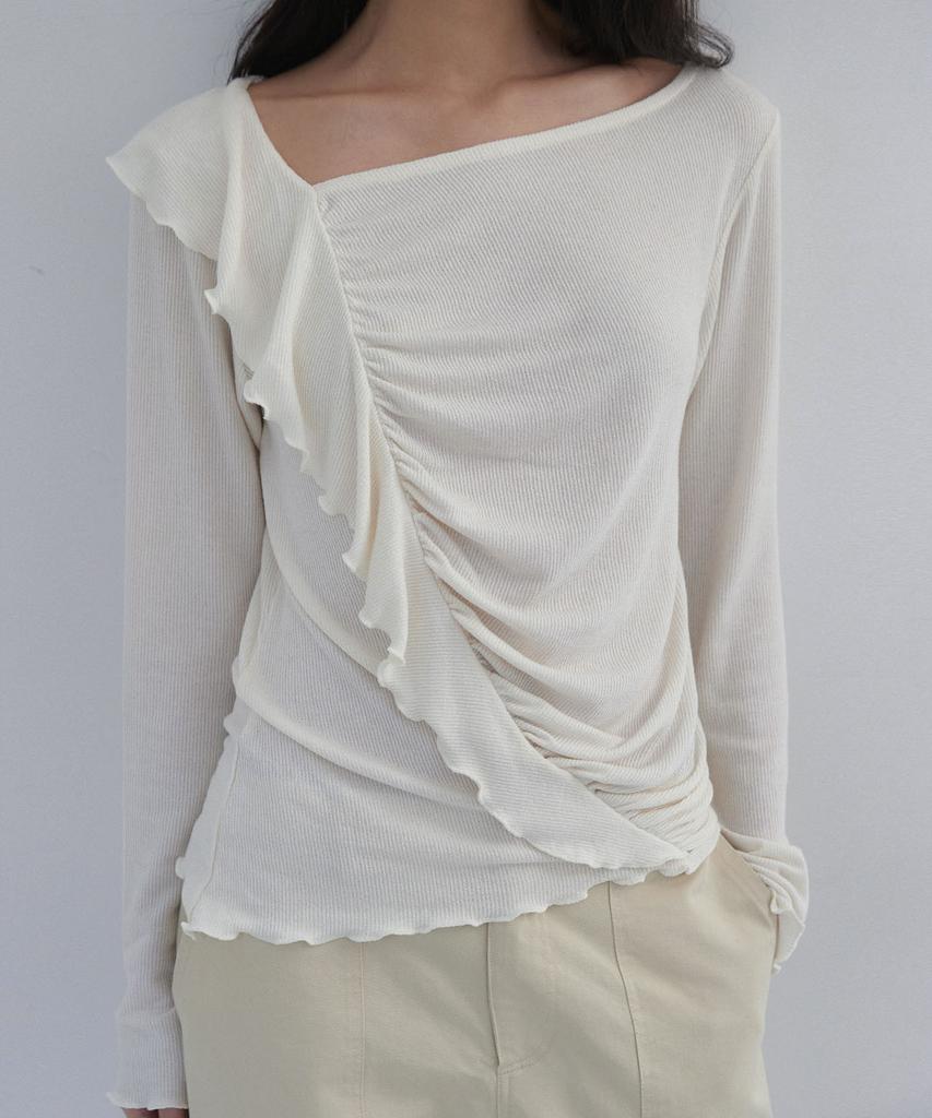 OURO Shirring Frill Knit T [ Cream ]