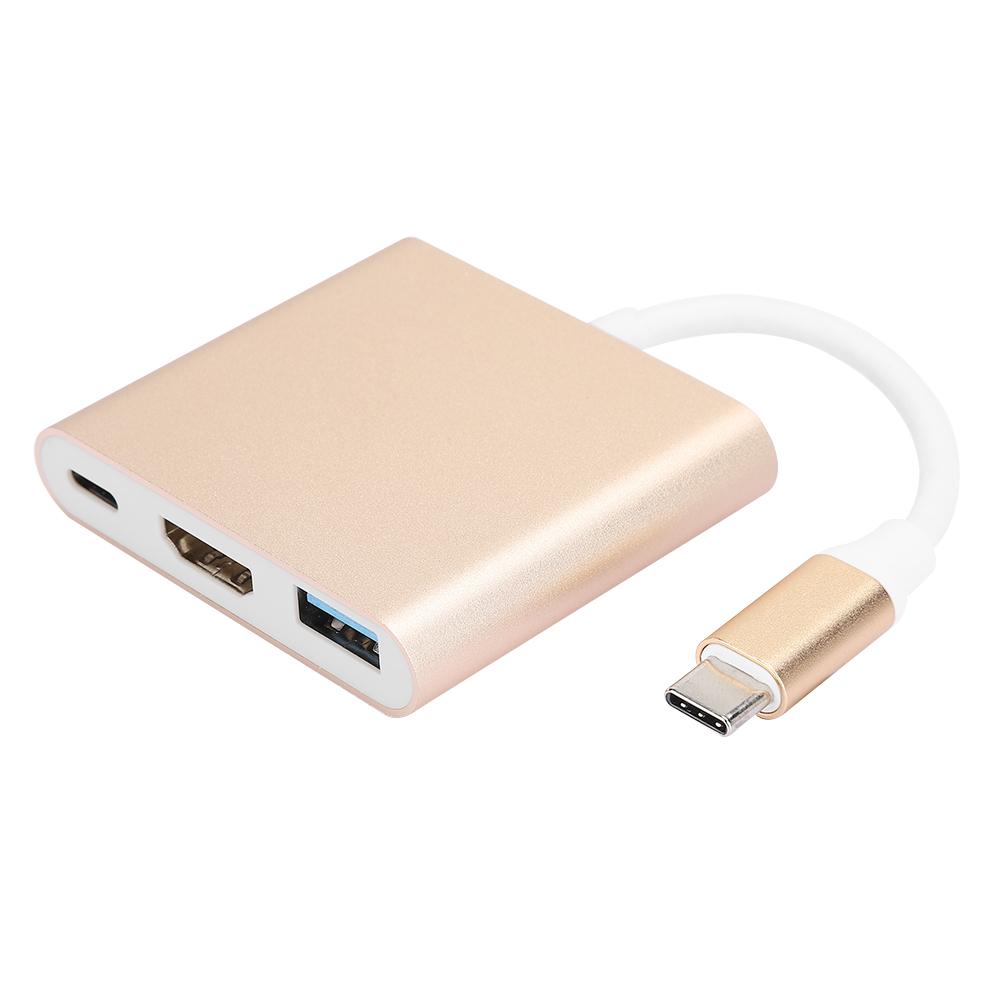 Type C to HDMI Converter Adapter 3 in 1 Portable Multifunctional with Metal Shell