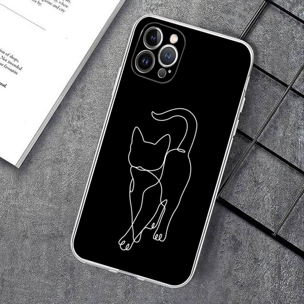 Cute Cat Line Phone Case For iPhone 15 14 11 12 13 Mini Pro XS Max Cover 6 7 8 Plus X XR SE 2020 Funda Shell