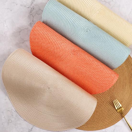 Round Woven PP Placemats Heat Resistant & Oil Proof Simple Solid Color Table Mats for Dining Kitchen Table Modern Home Decor
