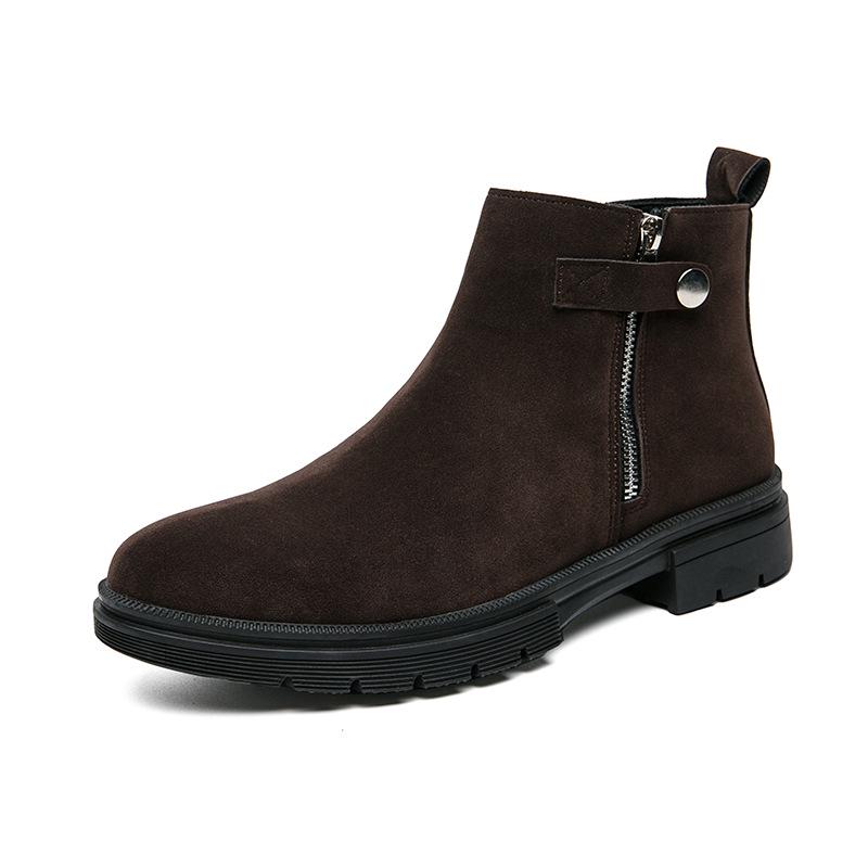 Men's High-Top Matte Leather Chelsea Boots: Large Size, Thick Sole, Solid Color for Autumn/Winter.