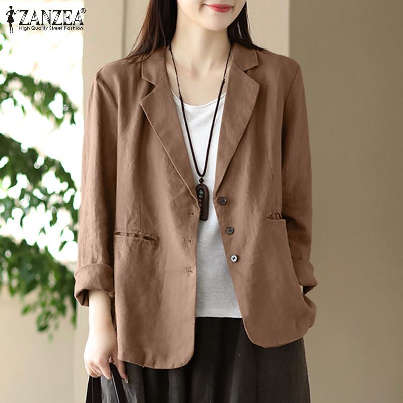 

ZANZEA Женская повседневная блузка-кардиган с отложным воротником и длинными рукавами