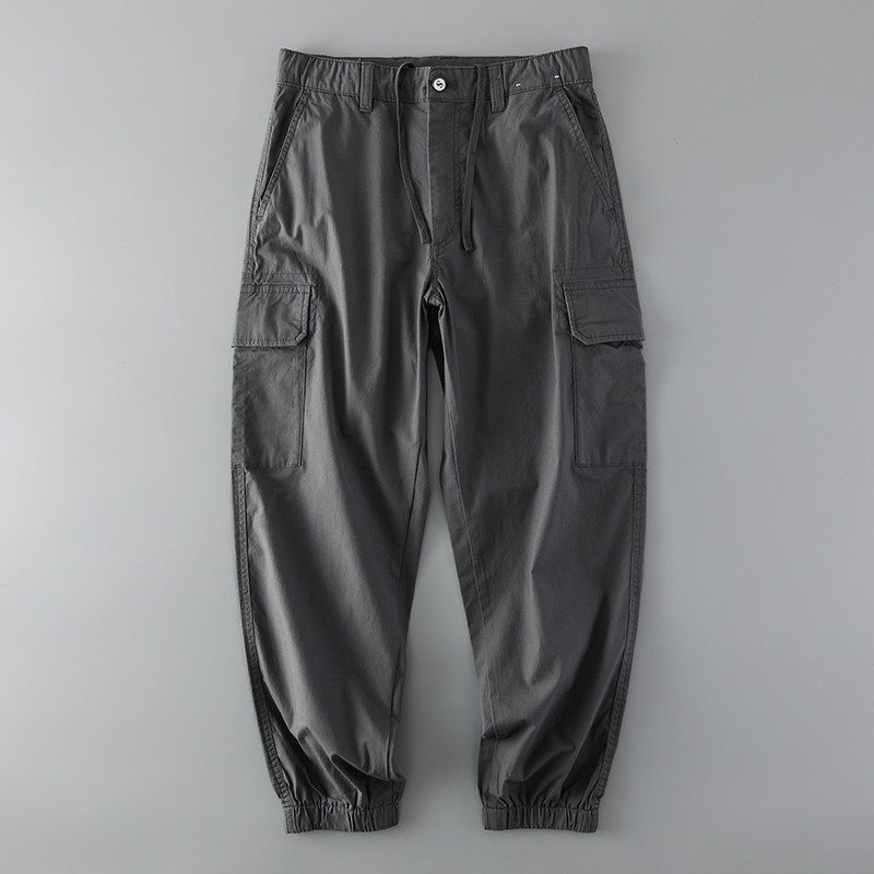 American Straight-leg Loose Cargo Pants Trendy Male Spring  Fall Ankle Banded Pants Export Export Tail Order Men s Casual Pants Gray 165/72 A(S)