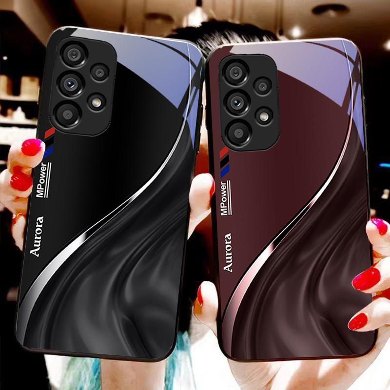 Water Flow Pattern For Samsung Galaxy S 8 9 10 20 Plus 21 FE 22 23 24 Ultra S7 Edge Black Tempered Glass Phone Case Hard Shell