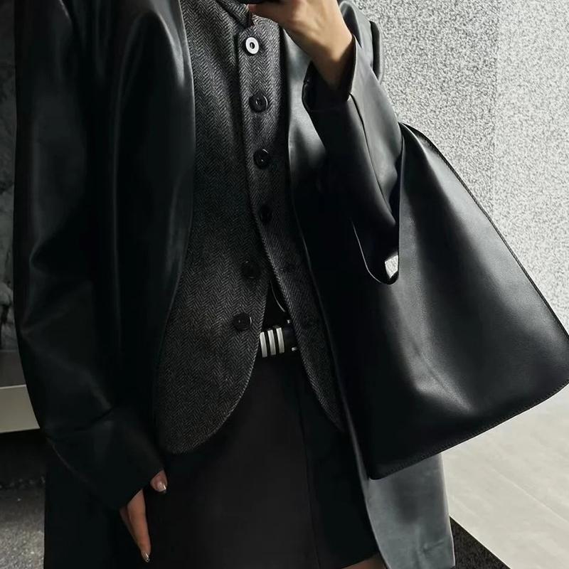 Yogodlns Vintage Solid Color PU Leather Large Capacity Hobo Shoulder Bags For Women Luxury Designer Shopping Tote Big Work Ladies Handbags