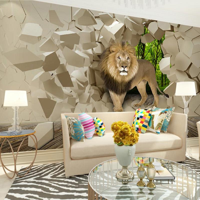 

3D Stereo Lion Broken Wall Mural Photo Wallpaper for Wall Living Room TV Background Room Decor Size Wall Papers 200 cm(W) x 140 cm(H)
