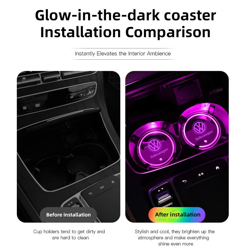 2Pcs Touch RGB LED Car Cup Holder Pad Coaster Accessories For VW GTI Polo Golf MK6 Passat B6 Tiguan Arteon Jetta T-ROC ID.4 CC zk4