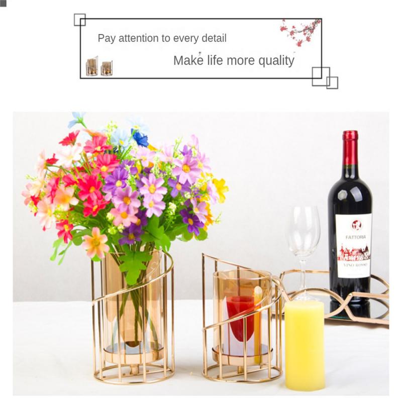 Storage Bottle Electroplated Gold Flower Accessories For Wedding Birthday Dinner Decoration Flower Pot Candlestick Steel/glass