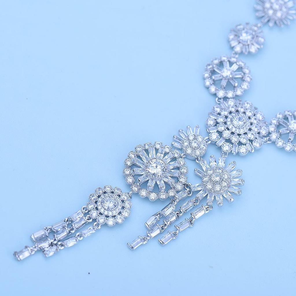 European-American Women's Brass Zircon Choker Necklace Set - Fashion Evening Party Bridal Jewelry J5179