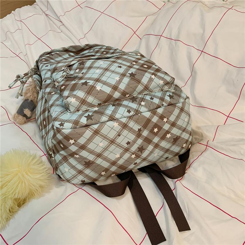Schulrucksack für Studenten Damen Retro Karomuster Große Kapazität Reiserucksack