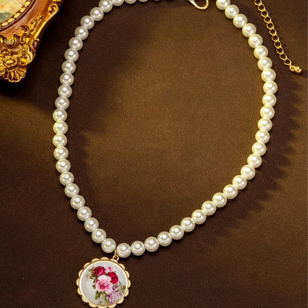 Vintage Floral Fashion High-End Cute Pearl Necklace Palace Style Rose Elegant Set