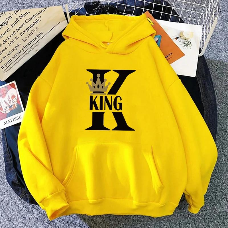 King Queen Tryck Hoodie för Kvinna Man 2025 Ny Ankomst Par Huvtröja Långärmad Pullover Hemma Utomhus Komfort Varma Sweatshirts
