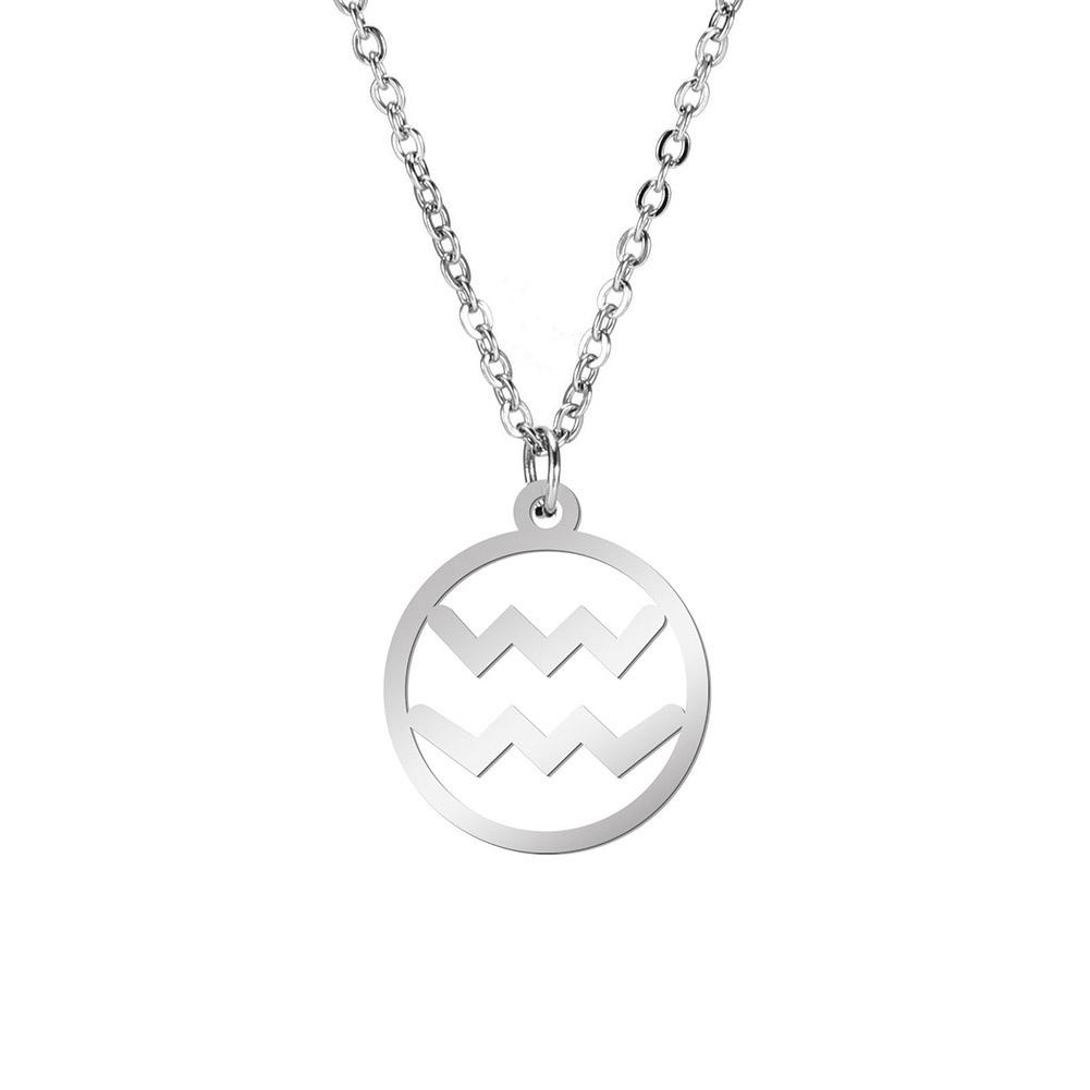 Lemegeton Zodiac Women's Necklace 12 Constellations Stainless Steel Pendant Choke Astrology Aries Leo Ring Jewelry Birthday Gift