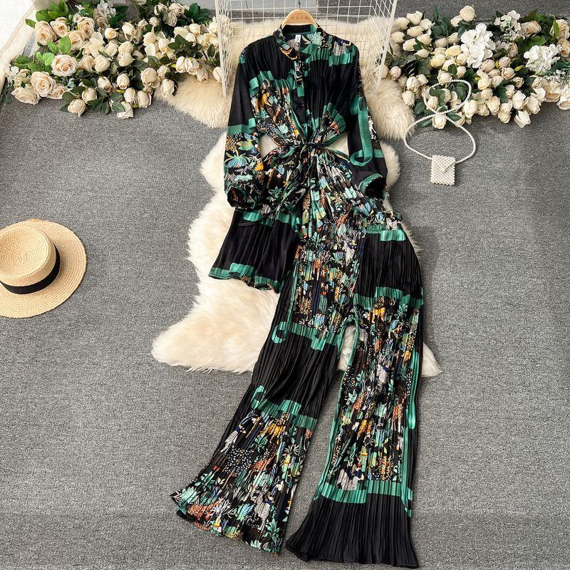 Fashion Wind Lace-up Waist-Controlled Casual Wide-Leg Trousers Tops