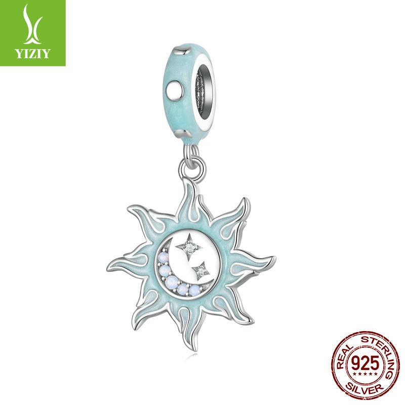 Opal Sun Moon Diy Bracelet Necklace Pendant, Mysterious Vintage Sun S925 Silver Beaded Accessories