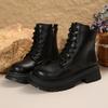 Plus Size Fall/Winter 2025 Women's Boots Martin Boots with Fleece Thick Soles and Lace-up Black Classic Booties for Women