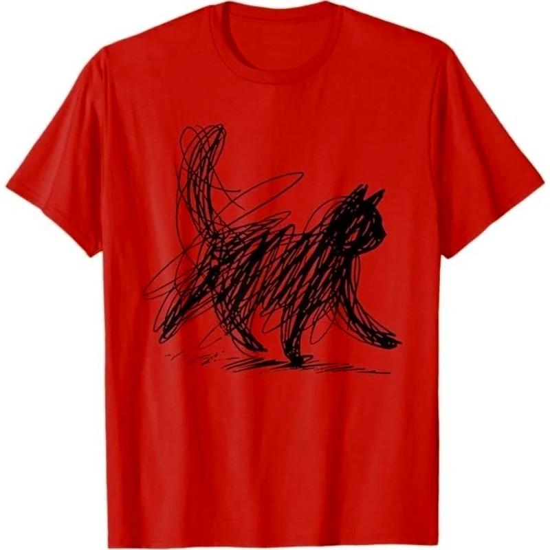 Urban Fashion Tshirt with Minimalist Cat Design Unisexs and Womens Cotton Tshirt Casual Summer Vacation Humorous Tshirt