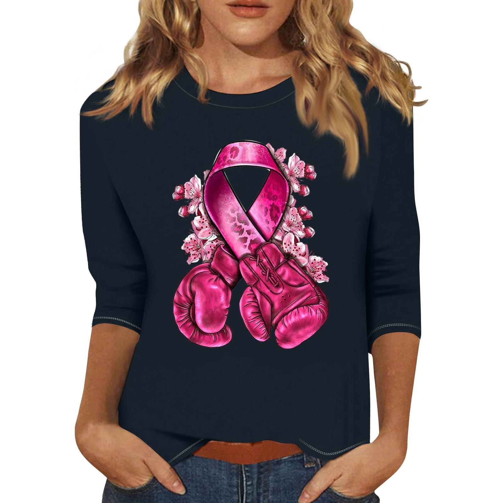 

Жіноча модна повсякденна футболка з принтом і круглим вирізом з рукавами сім чвертей XL Темно-синій