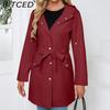 BITCED Women's Spring/Autumn Hooded Water-Resistant Jacket with Belted Waist Lightweight Casual Oversized Trench Coat