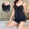Beautiful Yarn Sexy Deep V with Chest Pad Suit Set, Summer Pure Desire Ice Silk Suspender Shorts Two-piece Set
