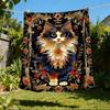 1pc Cat Ornament Print Outdoor Blanket, Lightweight Polyester,