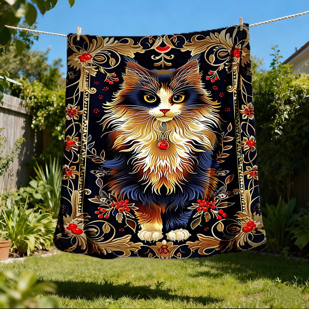 

1pc Cat Ornament Print Outdoor Blanket, Lightweight Polyester, 80x120cm