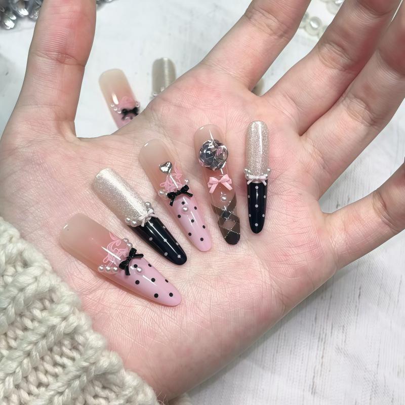 Handmade Pink Bow & White Cat Eye French Girly Nail Art Stickers