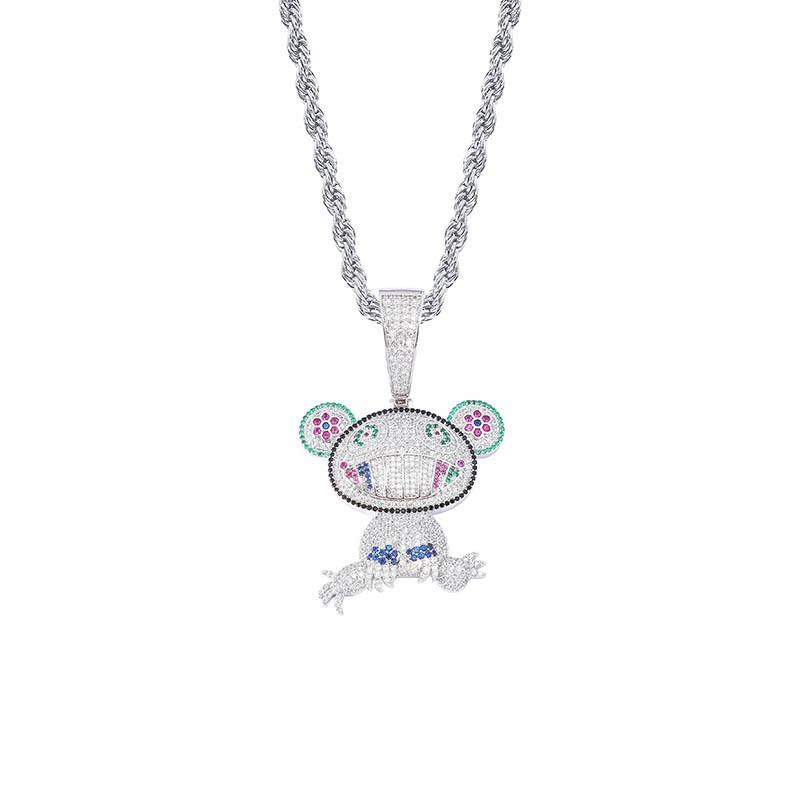 Cute Cartoon Character Pendant Necklace Full Zircon Hip Hop Trendy Jewelry Gold Plated
