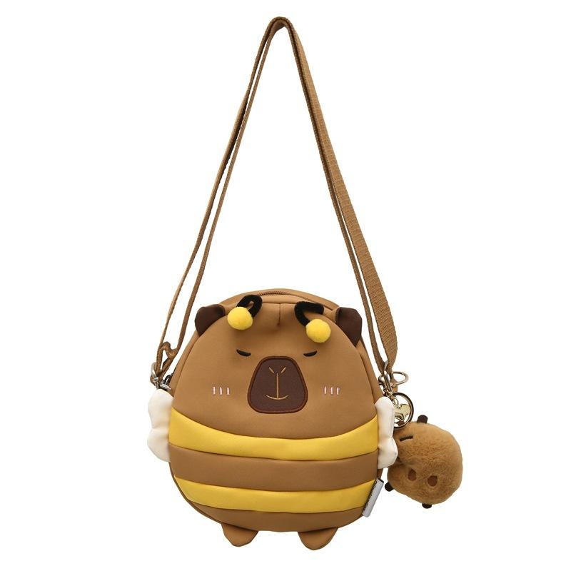 Cute little bee capybara nylon oblique span bag girl student lightweight versatile oblique span cartoon small round bag