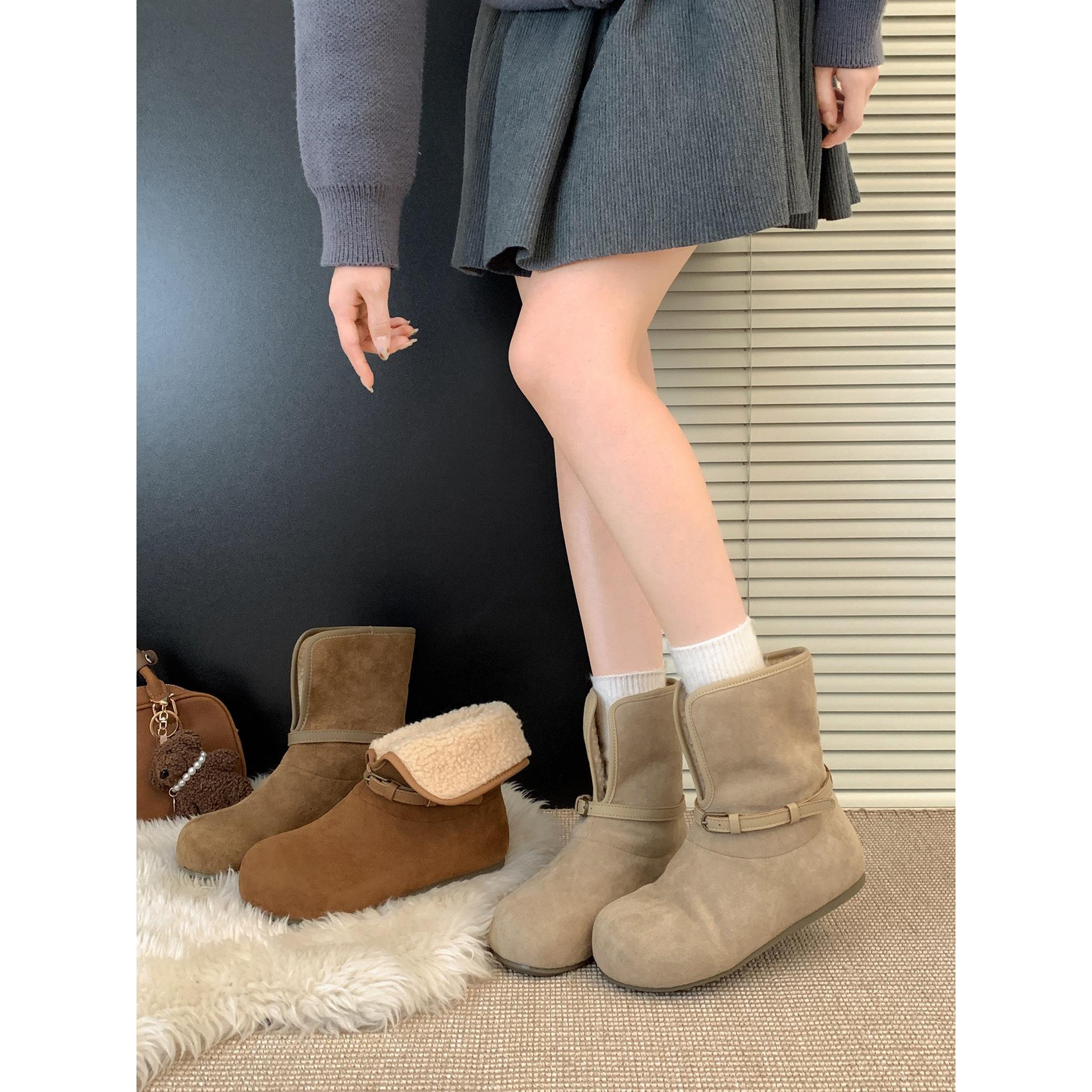 Retro velvet thickened warm thick-soled snow boots 2025 winter wear non-slip Birkenstock cotton shoes 35