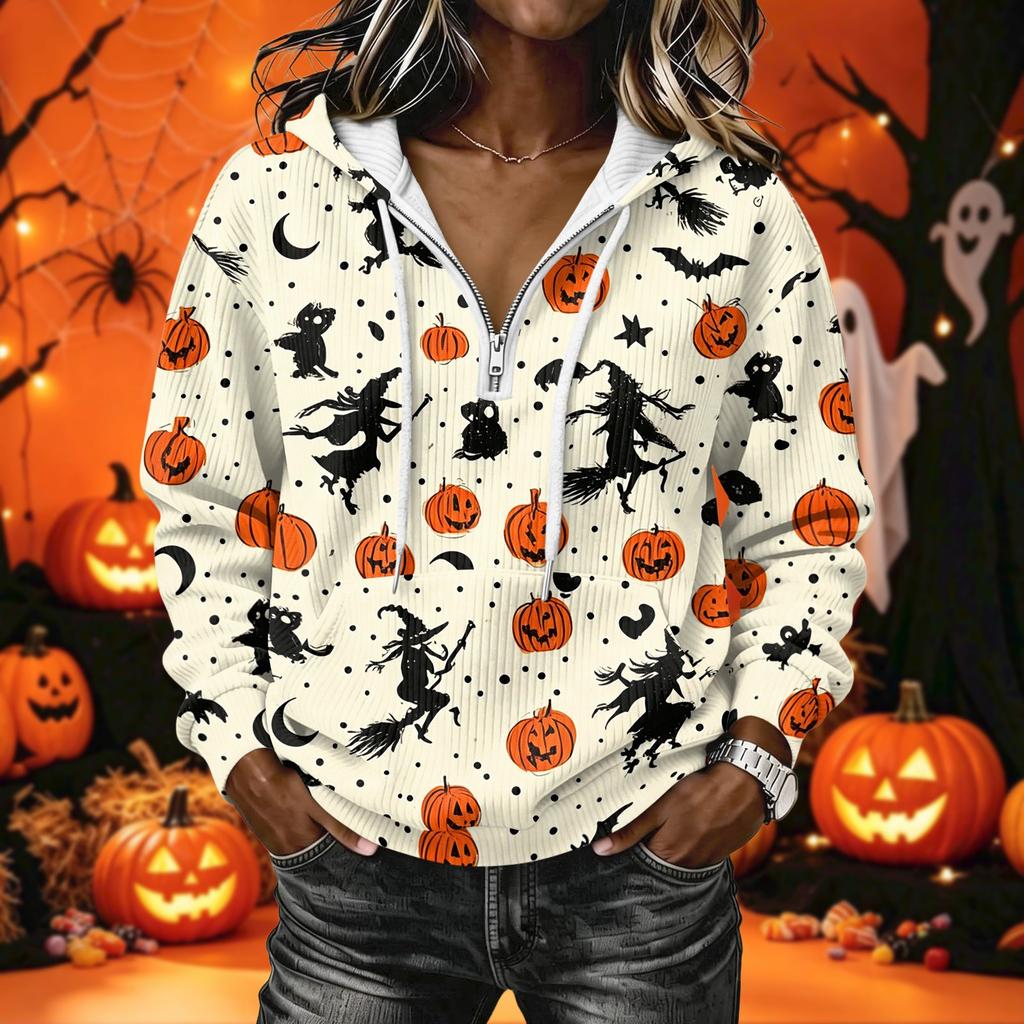 Women's Halloween Print Pullover Hoodie Long Sleeve with