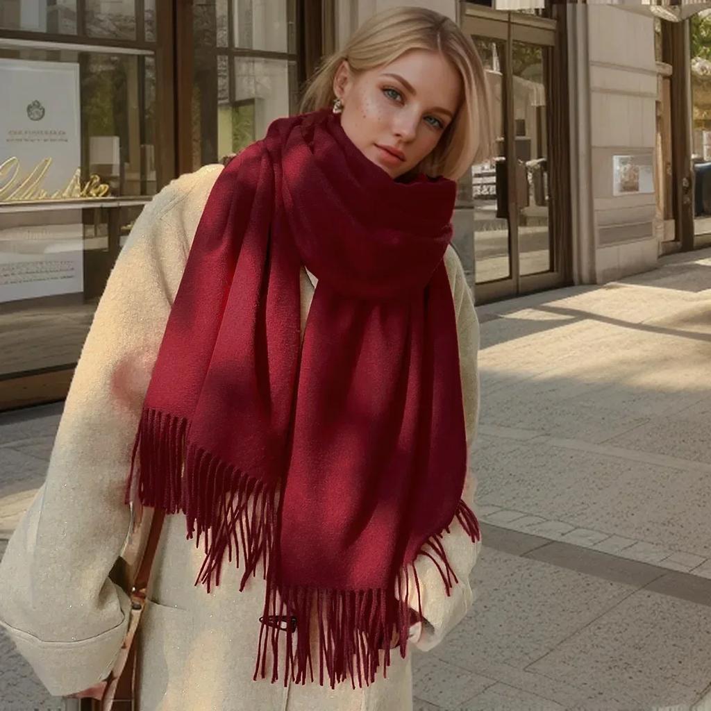 Solid Color Cashmere Scarf For Women Thick Warm Winter Pashmina Shawls Wraps Tassel Female Blanket Echarpe Bufanda Hijab