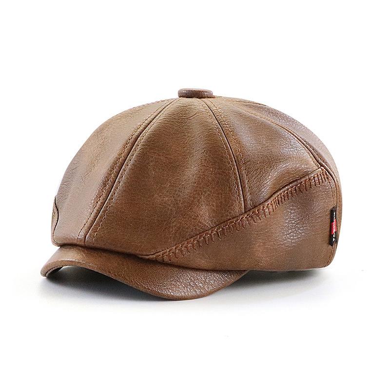 

Newsboy Caps for Women PU Leather Cabbie Cap Lady Painter Hat Dad Gatsby Ivy Hat Men Beret Hats head 55-60cm кавовий