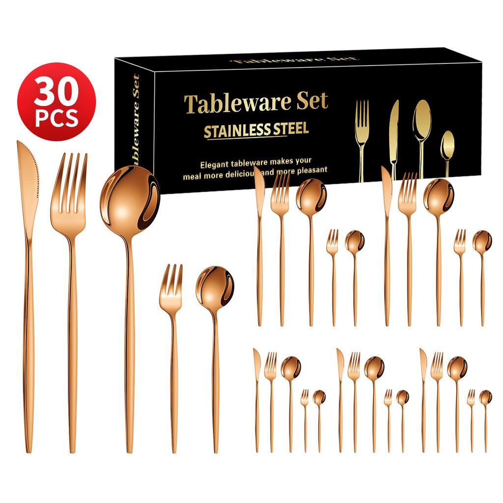 Stainless Steel 30-Piece Tableware Steak Knife, Fork and Spoon 5 Main Pieces Tableware Suit
