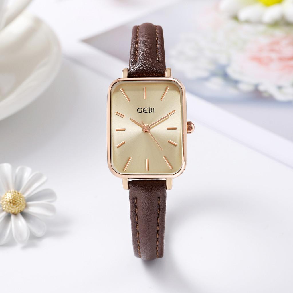 Womens Minimalist Square Quartz Watch With Leather Strap For Casual Office Wear