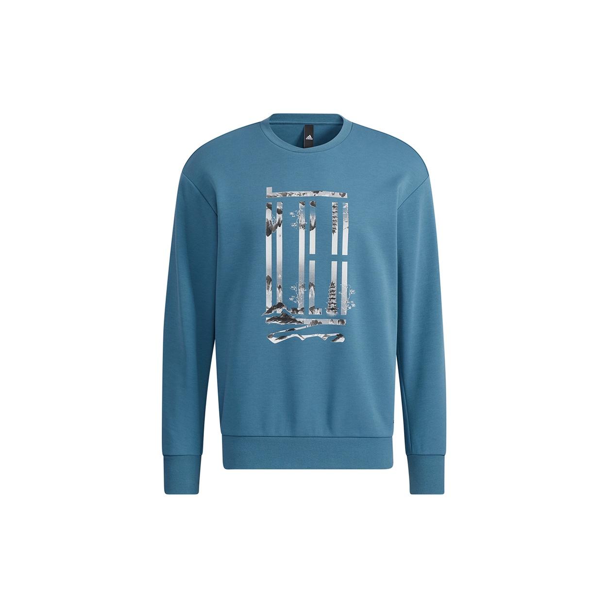 Men s adidas Wj Logo Swt Sports Round Neck Pullover Blue H39290 M