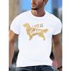 European Sizes Men's Motivational Golden Retriever "Life Is Golden" Graphic T-Shirt - Casual Short Sleeve Summer Tee with Geometric Dog Design