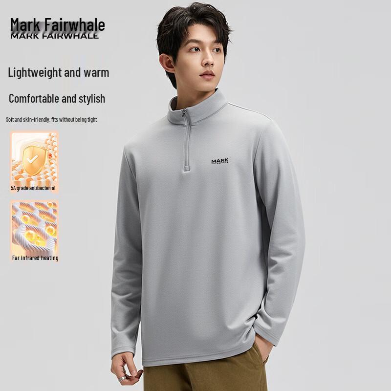 Mark Fairwhale Men's Half-Zip Stand Collar Fleece-Lined Thermal Long-Sleeve T-Shirt