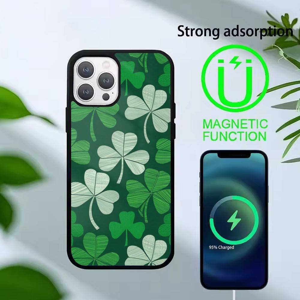 Lucky-Four-leaf clover Phone Case For iPhone 14,16,15,13,17,12,Plus,Pro,Max Magnetic For Magsafe Frosted Cover