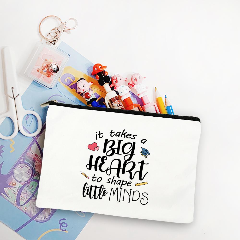 Blessed Teacher Life Leopard Makeup Bags Student White Pencil Pouch Teacher Shopping Handbag Storage Bag Teachers' Day Best Gift