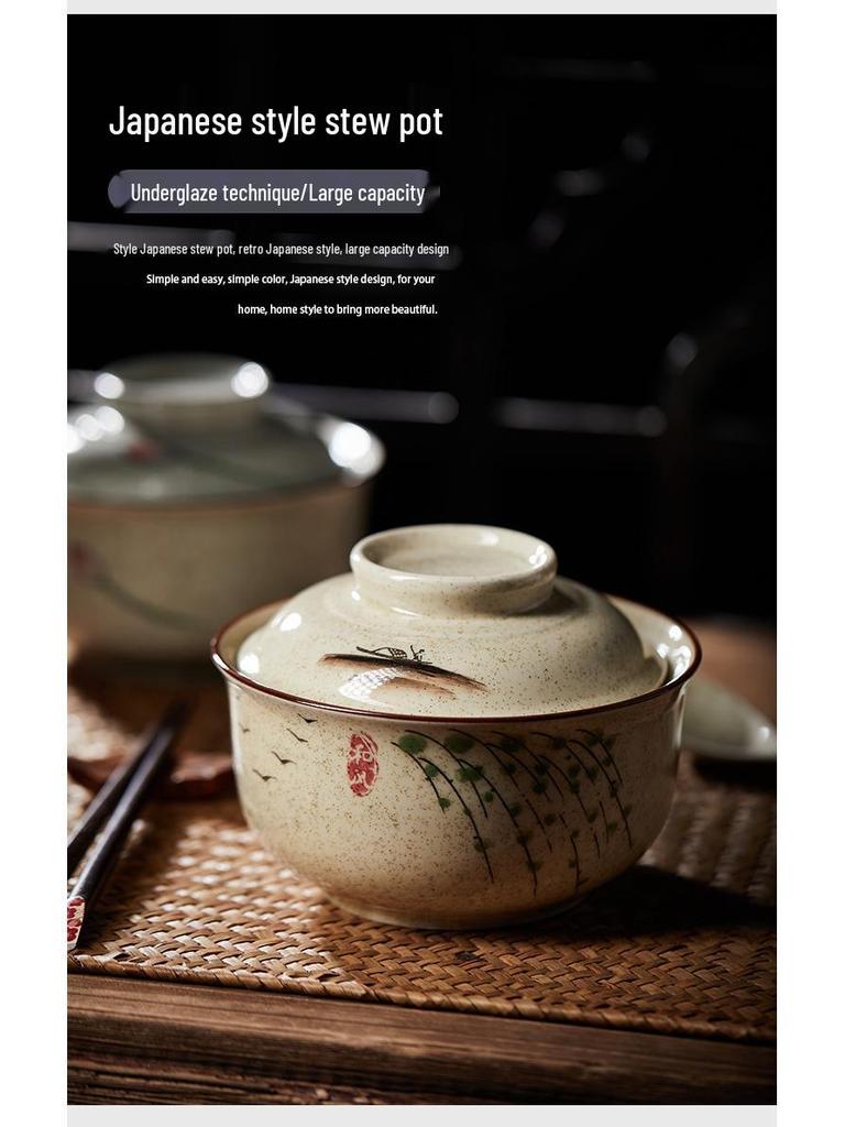 Underglaze Ceramic Bowl for Noodles, Soup, Stew, & Baked Rice - Ideal for Dorms & Restaurants