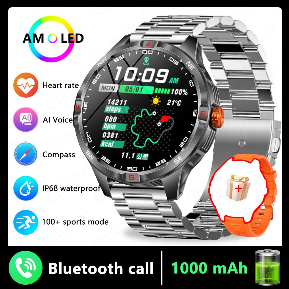 Sports Smart Watch Men Compass 1000mAh Large Battery Bluetooth Call 1.46 Inch Health Monitoring Waterproof Smartwatch  New