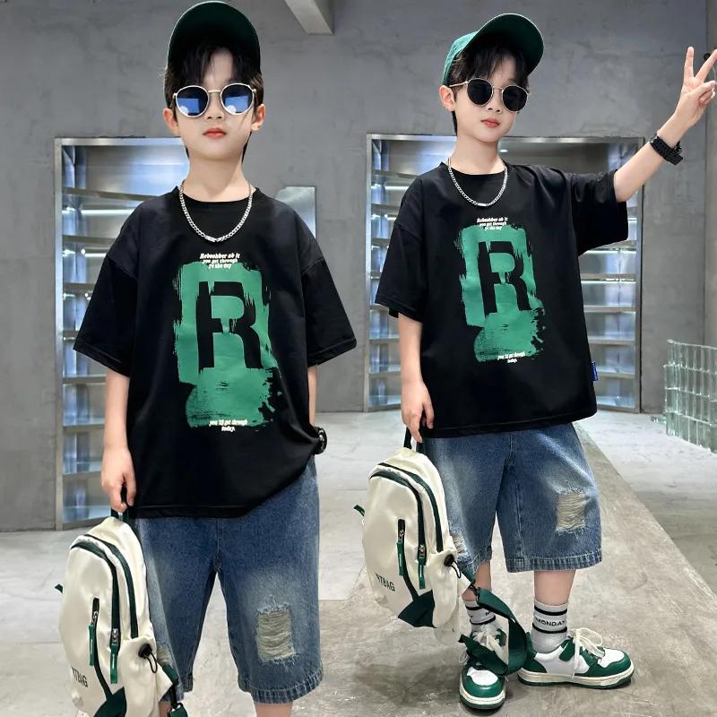 

Boys Summer Outfit Set: Stylish Lightweight T-Shirt and Shorts for Older Boys—A Casual Sports Two-Piece Set 170