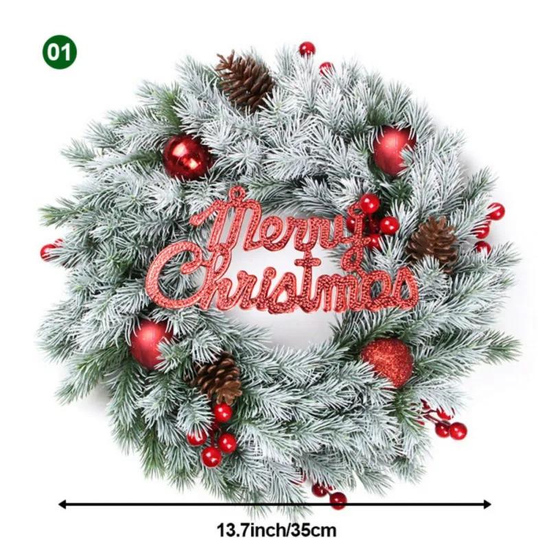 35cm Merry Christmas Wreath Front Door Artificial Pine Needle Snow Garland Christmas Decoration New Year Navidad Home Decor