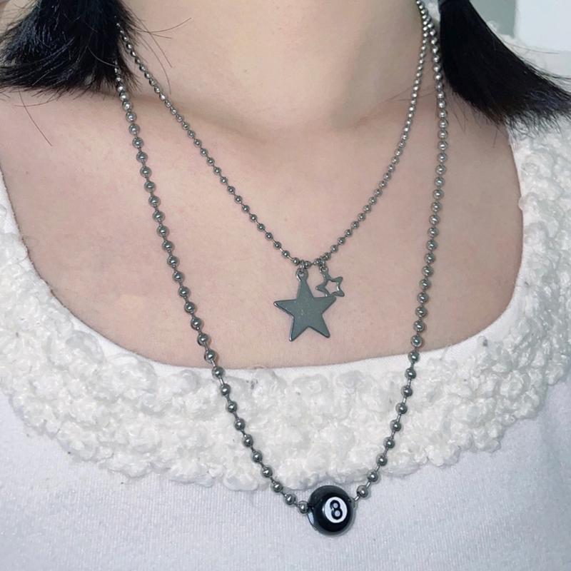 Fashion Sweater Chain Billiard Ball Pendant Necklace Dainty Minimalist Black 8 Ball Clavicle Chain Unique Choker Jewelry