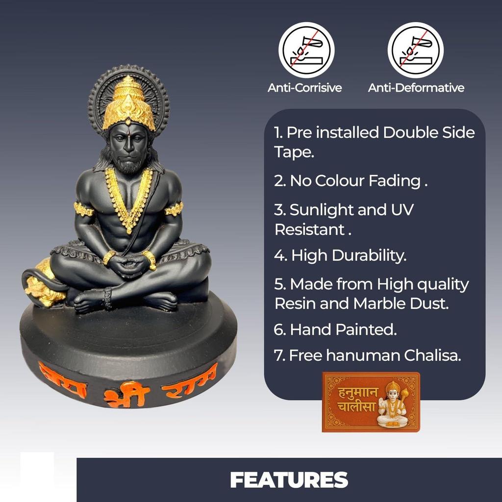 Hanuman Idol for Home Temple & Office Desk | Hanuman Murti for Car, Positivity, Strength & Vastu Protection (Black Matte Finish, 10cm Height,)