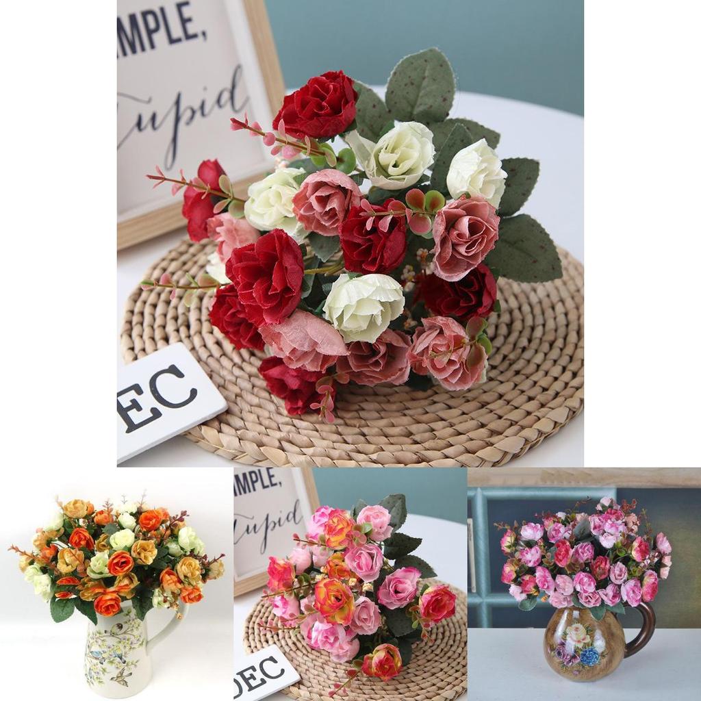 Stunning 21 Heads Artificial Silk Flowers Rose Bunch Bouquet For Elegant Home Decor